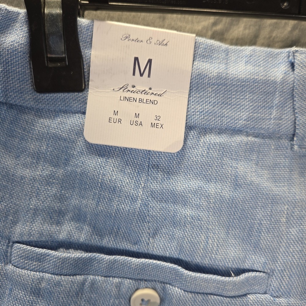Porter & Ash Mens Structured Linen Blend Shorts Light Blue Size M Drawstring New - Picture 8 of 9